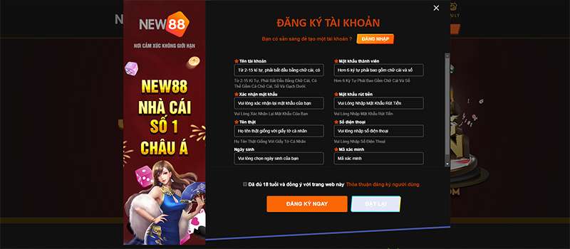 Điền các thông tin cần thiết vào form thông tin đăng ký